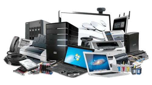 Hardware: computers, laptops, printers, monitors, switches, routers, webcams